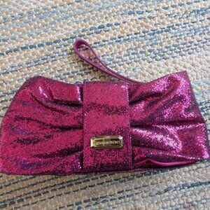 Victoria's Secret Bright Pink Sparkle Bow Clutch Wristlet Barbiecore